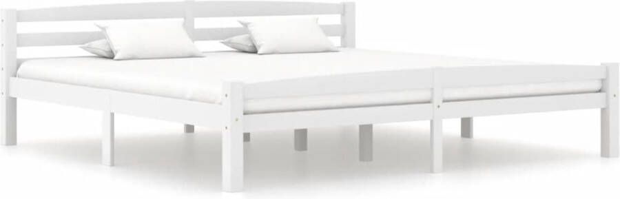 The Living Store Bedframe Houten bedframe 206 x 206 x 66 cm Wit Geschikt voor 200 x 200 cm matras Montage vereist Houten Bed Frame Tweepersoons Bed Frame Wit Bed Frame 200x200 Massief Grenenhout - Foto 2