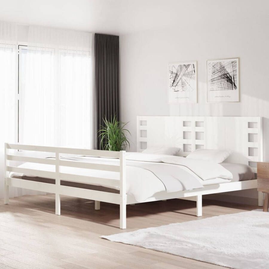 The Living Store Bedframe massief grenenhout wit 200x200 cm Bedframe Bedframes Bed Bedbodem Ledikant Bed Frame Massief Houten Bedframe Slaapmeubel Tweepersoonsbed Bedden Bedbodems