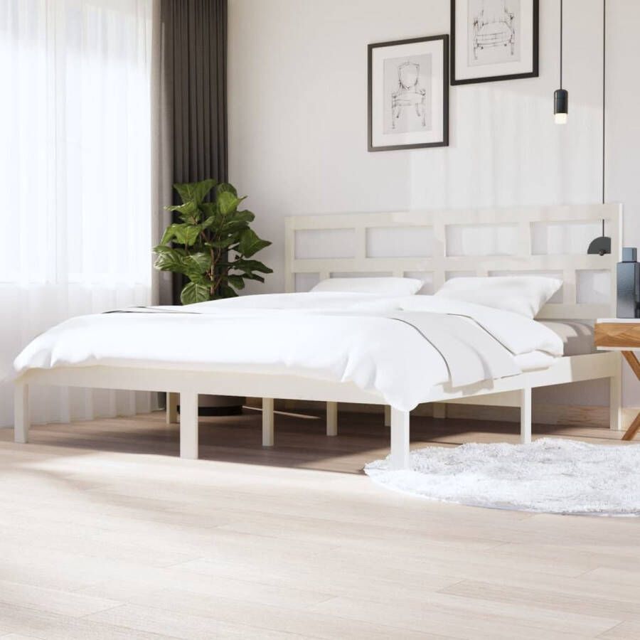 The Living Store Bedframe massief grenenhout wit 200x200 cm Bedframe Bedframes Bed Bedbodem Ledikant Bed Frame Massief Houten Bedframe Slaapmeubel Tweepersoonsbed Bedden Bedbodems