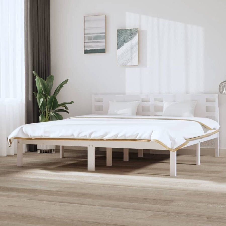 The Living Store Bedframe massief grenenhout wit 200x200 cm Bedframe Bedframes Tweepersoonsbed Bed Bedombouw Dubbel Bed Frame Bed Frame Ledikant Houten Bedframe Tweepersoonsbedden