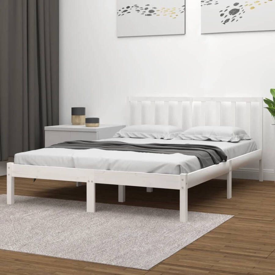 The Living Store Bedframe massief grenenhout wit 200x200 cm Bedframe Bedframes Bed Bedbodem Ledikant Bed Frame Massief Houten Bedframe Slaapmeubel Bedden Bedbodems Ledikanten