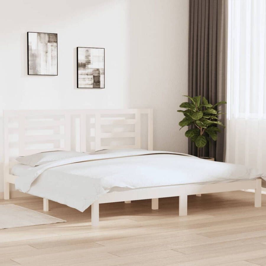 The Living Store Houten Bedframe Modern Slaapkamer Praktisch en Decoratief 205.5 x 205.5 x 31 cm Hoogwaardig Massief Grenenhout Wit Geschikt voor 200 x 200 cm Matras Montage vereist