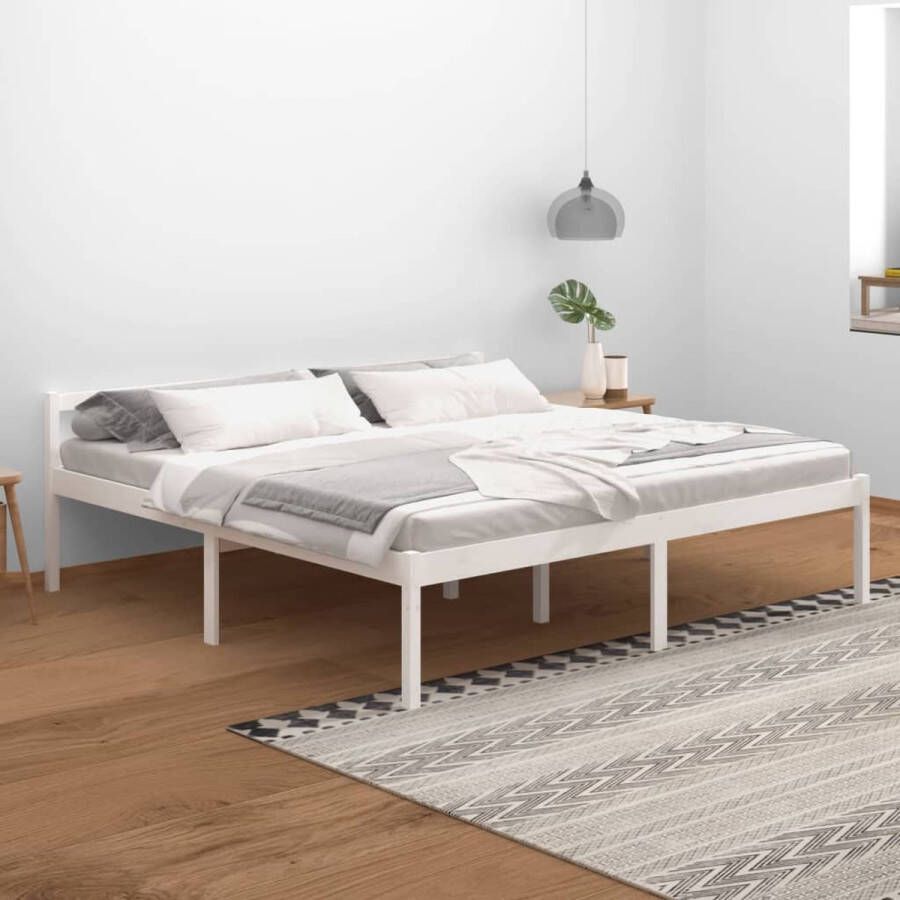 The Living Store Bedframe massief grenenhout wit 200x200 cm Bedframe Bedframes Bed Bedbodem Ledikant Bed Frame Massief Houten Bedframe Slaapmeubel Tweepersoonsbed Bedden Bedbodems