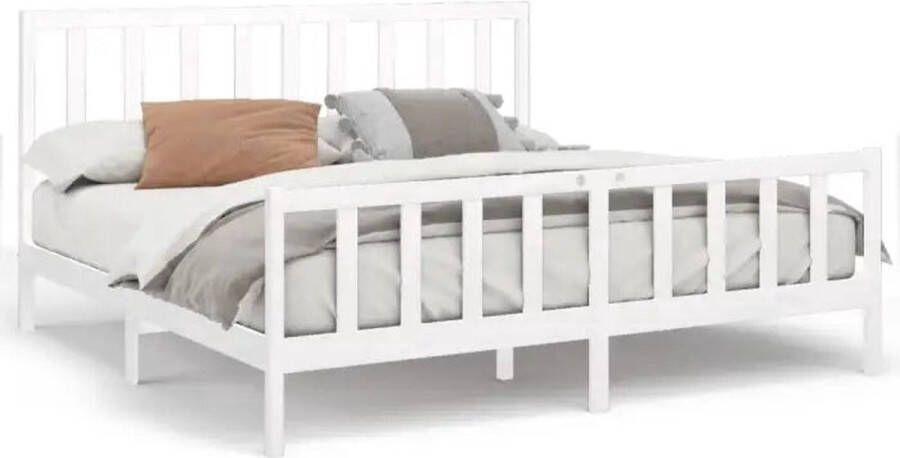 The Living Store Bedframe massief grenenhout wit 200x200 cm Bedframe Bedframes Bed Bedbodem Ledikant Bed Frame Massief Houten Bedframe Slaapmeubel Tweepersoonsbed Bedden Bedbodems - Foto 2