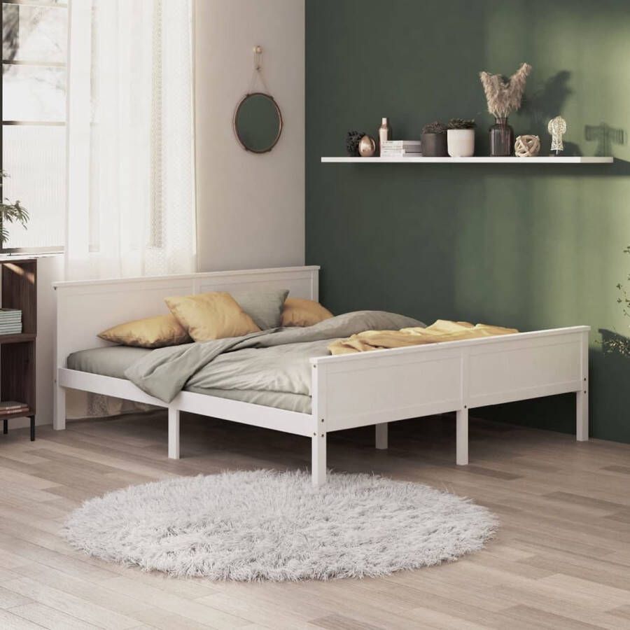 The Living Store Bedframe massief grenenhout wit 200x200 cm Bedframe Bedframes Houten Bedframe Bed Bedbodem Slaapmeubel Tweepersoonsbed Houten Bedframes Bedden Bedbodems Slaapmeubels
