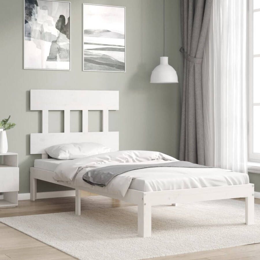 The Living Store Bedframe met hoofdbord massief hout wit 100x200 cm Bedframe Bedframes Bed Eenpersoonsbed Slaapkamermeubel Houten Bedframe Houten Bed Bedbodem Massief Houten Bedframe Ledikant Bedframe Met Hoofdeinde - Foto 2