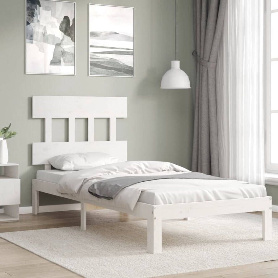 The Living Store Bedframe Massief Grenenhout Wit 203.5 x 103.5 x 81 cm Multiplex Lattenbodem Uitstekende Ondersteuning