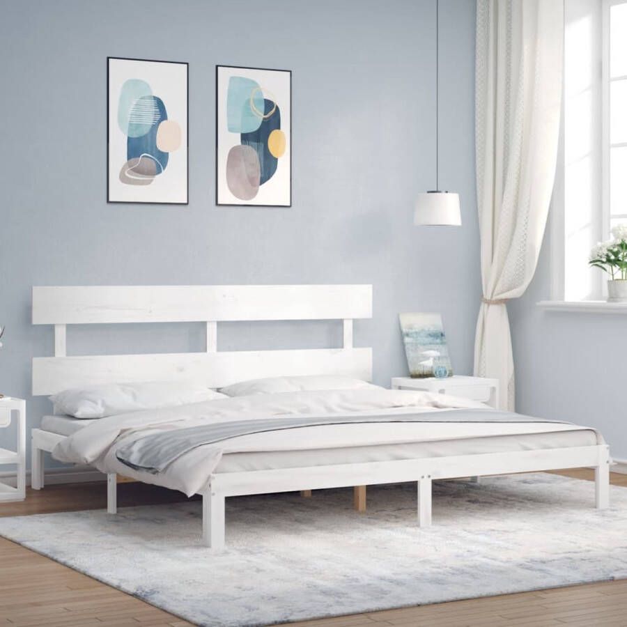 The Living Store Bedframe Massief grenenhout Wit 203.5 x 203.5 x 81 cm Multiplex lattenbodem