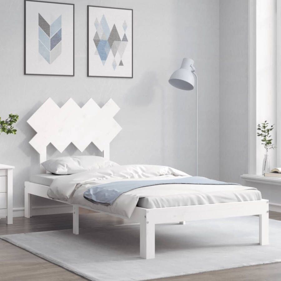 The Living Store Bedframe met hoofdbord massief hout wit 90x200 cm Bedframe Bedframes Bed Eenpersoonsbed Slaapkamermeubel Houten Bedframe Houten Bed Bedbodem Massief Houten Bedframe Ledikant Bedframe Met Hoofdeinde