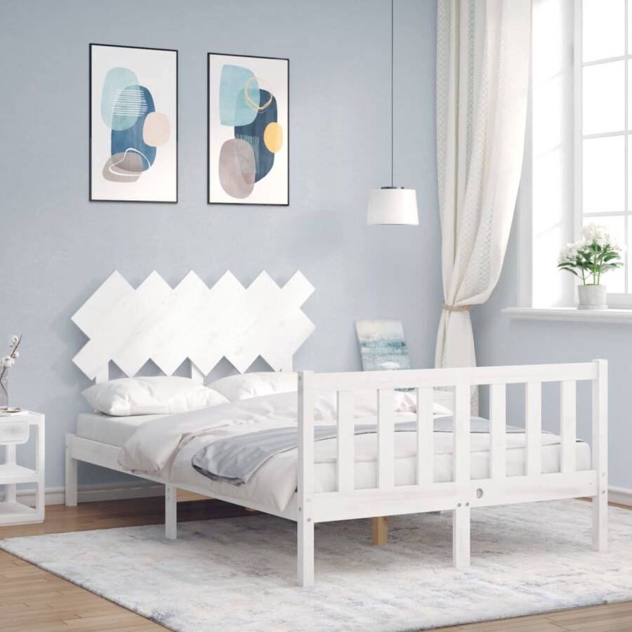 The Living Store Bedframe Massief Grenenhout Wit 205.5 x 125.5 x 81 cm Multiplex Lattenbodem Functioneel Hoofd- en Voeteneinde Montage vereist Massief Hout Bed Grenenhout Bed Witte Bed Frame Tweepersoons Bed Boxspring Bed - Foto 2