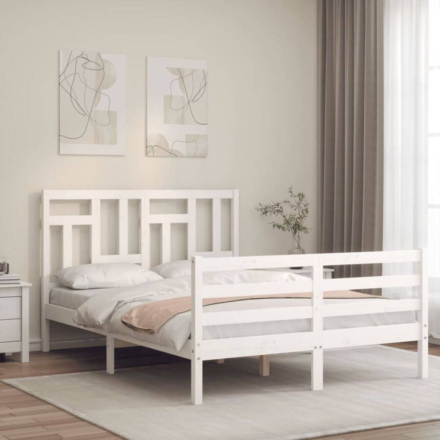 The Living Store Bedframe met hoofdbord massief hout wit 140x200 cm Bedframe Bedframes Bed Tweepersoonsbed Slaapkamermeubel Houten Bedframe Houten Bed Bedbodem Massief Houten Bedframe Ledikant Bedframe Met Hoofdeinde - Foto 4