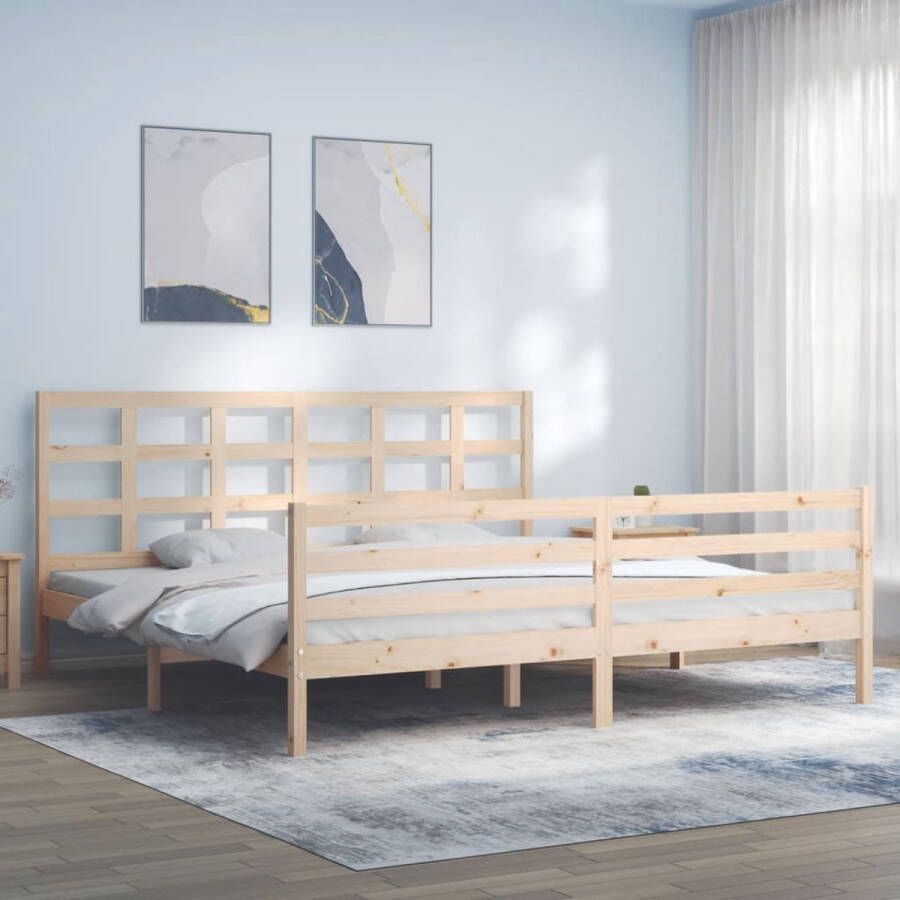 The Living Store Bedframe met hoofdbord massief hout wit 6FT Super King Bedframe Bedframes Bed Tweepersoonsbed Slaapkamermeubel Houten Bedframe Houten Bed Bedbodem Massief Houten Bedframe Ledikant Bedframe Met Hoofdeinde - Foto 2
