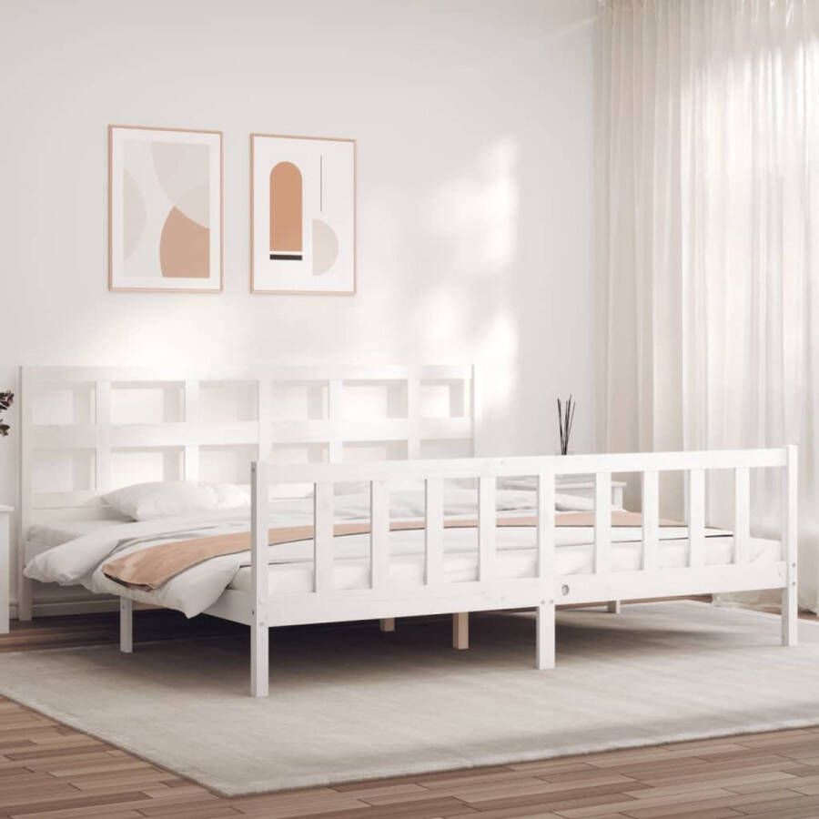 The Living Store Bedframe met hoofdbord massief hout wit 6FT Super King Bedframe Bedframes Bed Tweepersoonsbed Slaapkamermeubel Houten Bedframe Houten Bed Bedbodem Massief Houten Bedframe Ledikant Bedframe Met Hoofdeinde - Foto 3