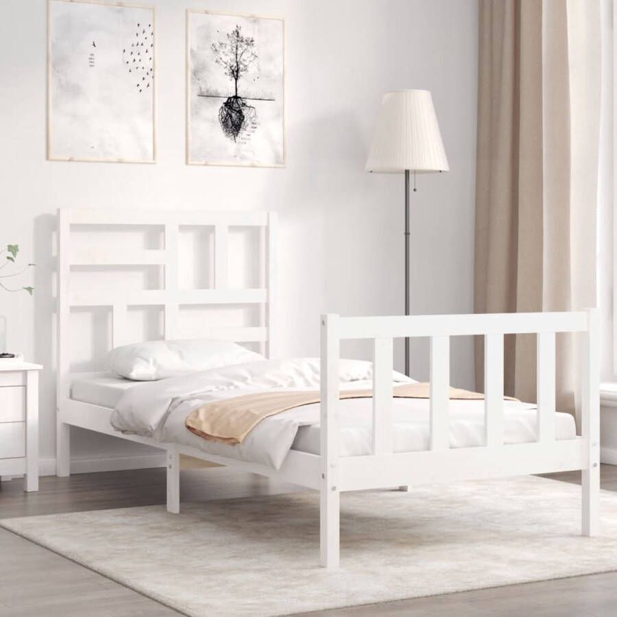 The Living Store Bedframe met hoofdbord massief hout wit 90x200 cm Bedframe Bedframes Bed Eenpersoonsbed Slaapkamermeubel Houten Bedframe Houten Bed Bedbodem Massief Houten Bedframe Ledikant Bedframe Met Hoofdeinde