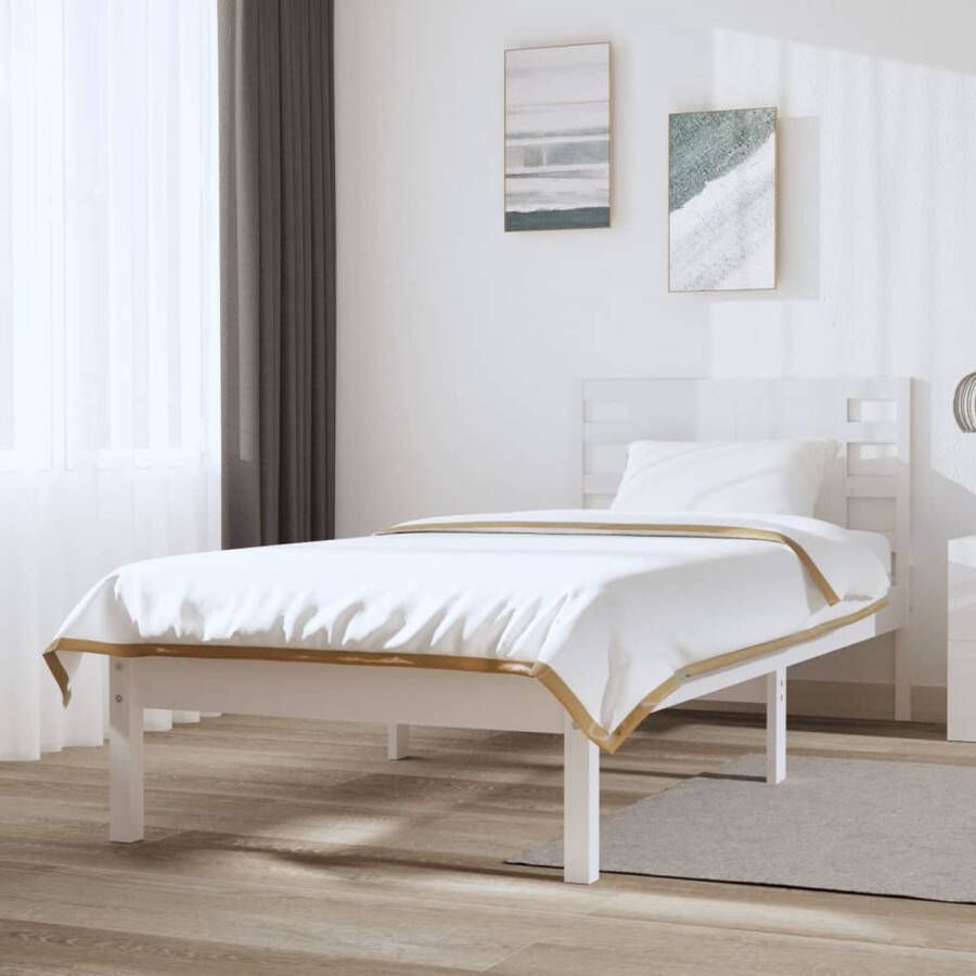 The Living Store Bedframe massief grenenhout wit 90x200 cm Bedframe Bedframes Eenpersoonsbed Bed Bedombouw Ledikant Houten Bedframe Eenpersoonsbedden Bedden Bedombouwen Ledikanten