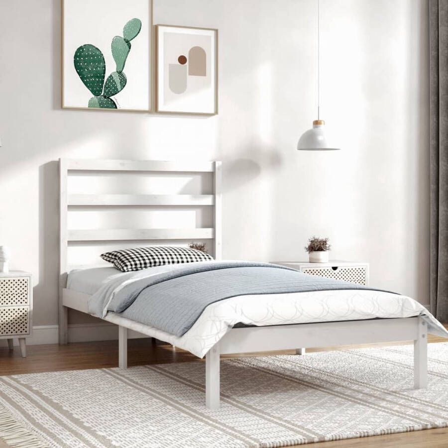 The Living Store Bedframe massief grenenhout wit 90x200 cm Bed