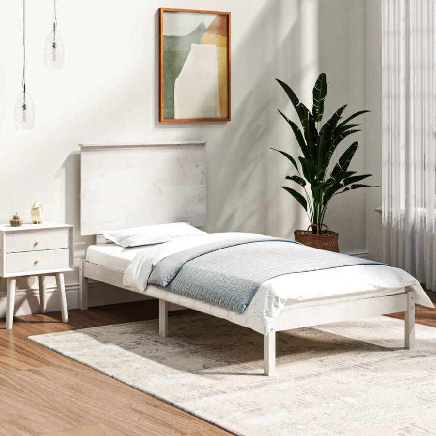 The Living Store Bedframe massief grenenhout wit 90x200 cm Bedframe Bedframes Bed Bedbodem Ledikant Bed Frame Massief Houten Bedframe Slaapmeubel Eenpersoonsbed Bedden Bedbodems