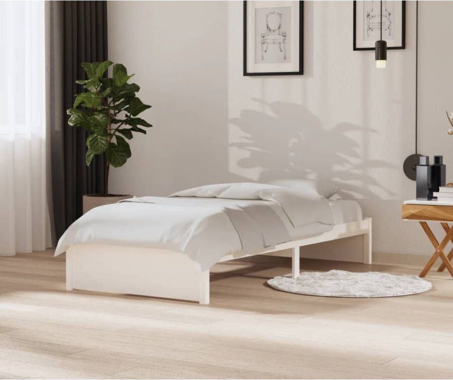 The Living Store Bedframe massief grenenhout wit 90x200 cm Bed