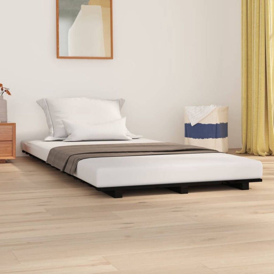 The Living Store Bedframe massief grenenhout zwart 100x200 cm Bed