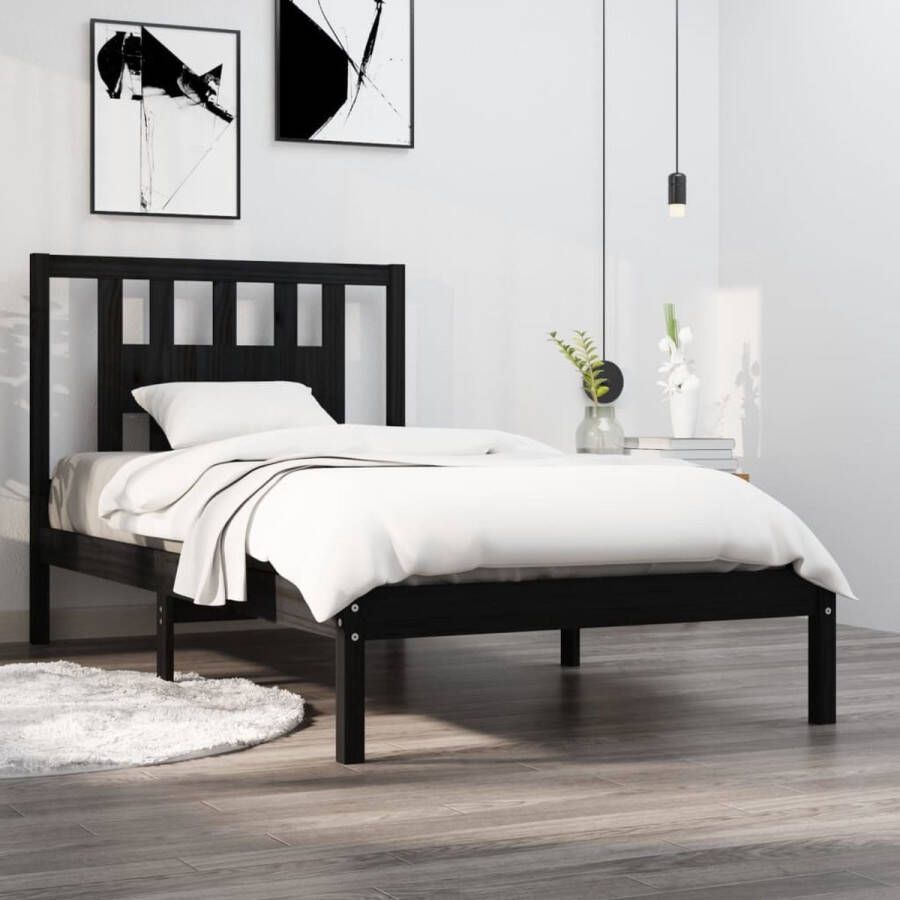 The Living Store Bedframe massief grenenhout zwart 100x200 cm Bedframe Bedframes Eenpersoonsbed Bed Bedombouw Ledikant Houten Bedframe Eenpersoonsbedden Bedden Bedombouwen Ledikanten - Foto 2