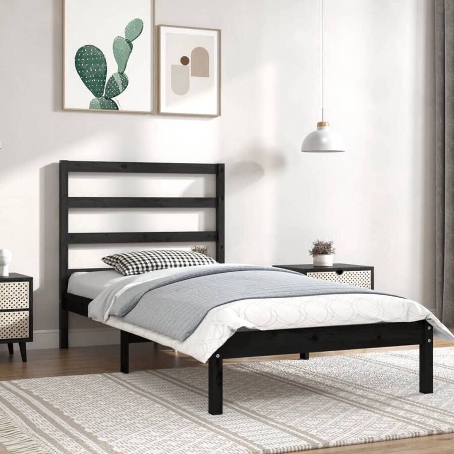 The Living Store Bedframe massief grenenhout zwart 100x200 cm Bedframe Bedframes Bed Bedbodem Ledikant Bed Frame Massief Houten Bedframe Slaapmeubel Eenpersoonsbed Bedden Bedbodems