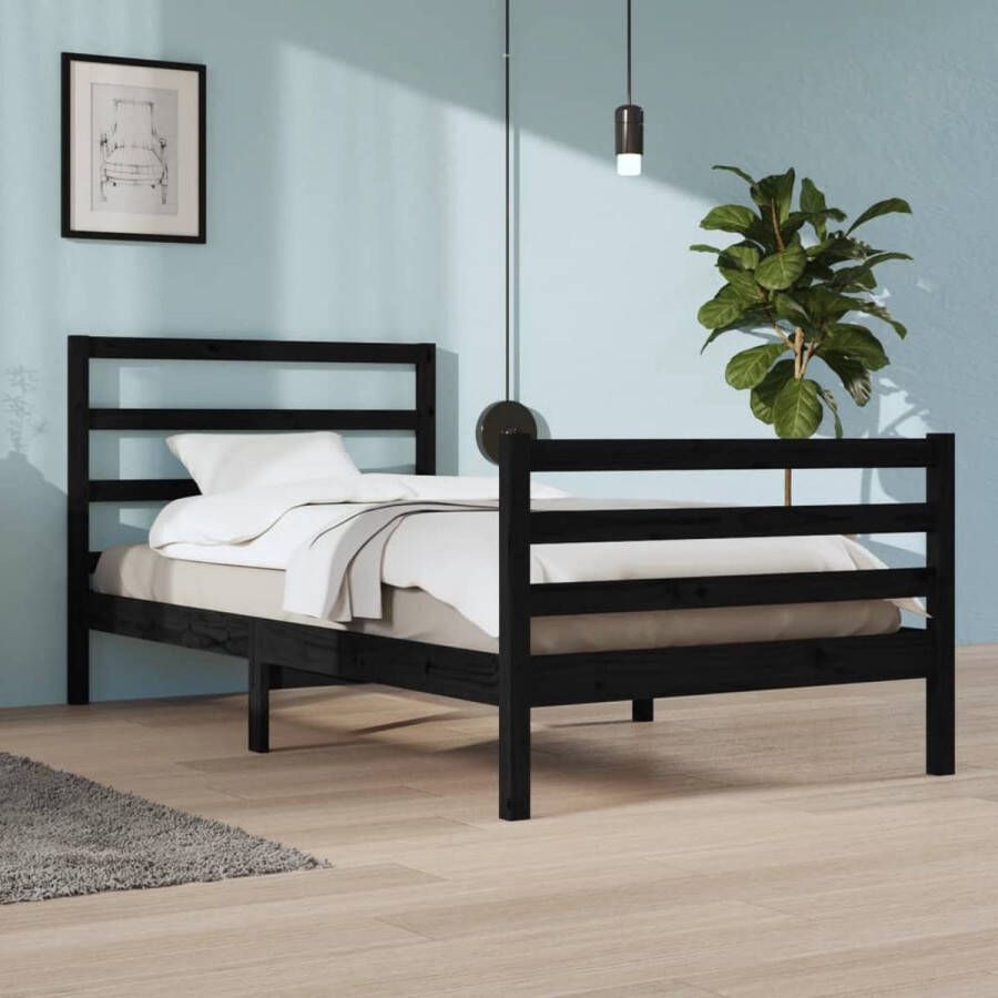 The Living Store Bedframe massief grenenhout zwart 100x200 cm Bed