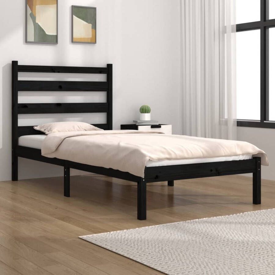 The Living Store Bedframe Klassiek houten 205.5 x 105.5 x 100 cm Zwart Geschikt voor matras 100 x 200 cm Klassieke Bed Frame Houten Bed Frame Zwart Bed Frame Bed Frame 100x200 Grenenhouten Bed Frame