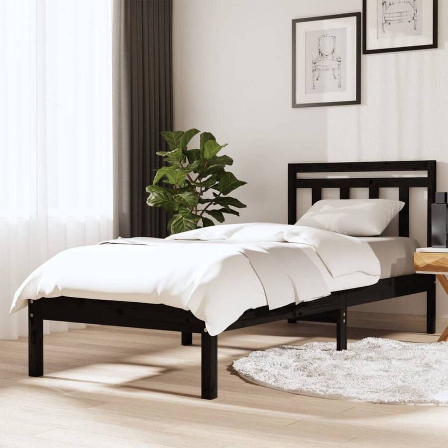 The Living Store Bedframe massief grenenhout zwart 100x200 cm Bedframe Bedframes Eenpersoonsbed Bed Bedombouw Frame Bed Frame Ledikant Bedframe Met Hoofdeinde Eenpersoonsbedden Bedden