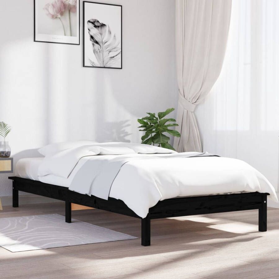 The Living Store Bedframe massief grenenhout zwart 100x200 cm Bedframe Bedframes Bed Bedbodem Ledikant Bed Frame Massief Houten Bedframe Slaapmeubel Eenpersoonsbed Bedden Bedbodems