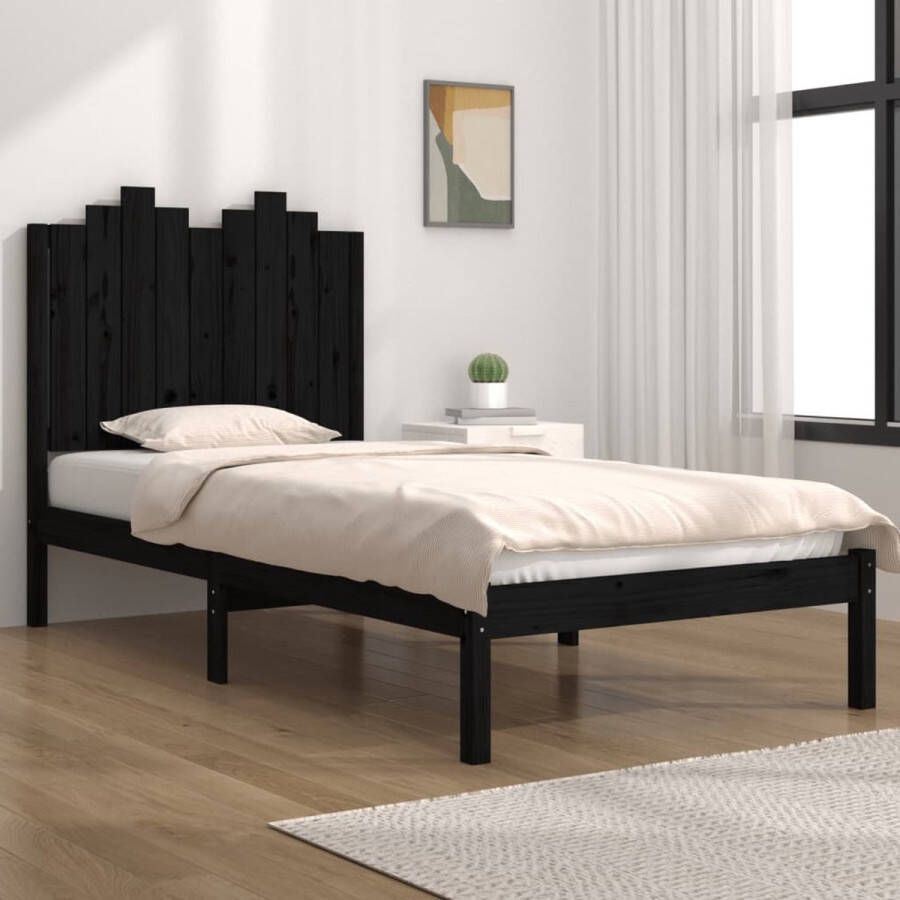 The Living Store Bedframe massief grenenhout zwart 100x200 cm Bedframe Bedframes Eenpersoonsbed Bed Bedombouw Enkel Bed Frame Bed Frame Ledikant Houten Bedframe Slaapmeubel