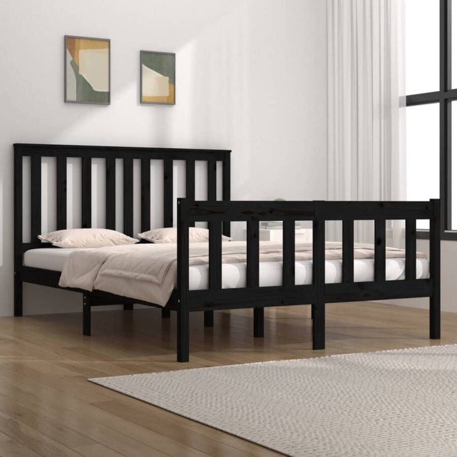 The Living Store Bedframe massief grenenhout zwart 120x190 cm 4FT Small Double Bedframe Bedframes Tweepersoonsbed Bed Bedombouw Dubbel Bed Frame Bed Frame Ledikant Houten Bedframe Tweepersoonsbedden