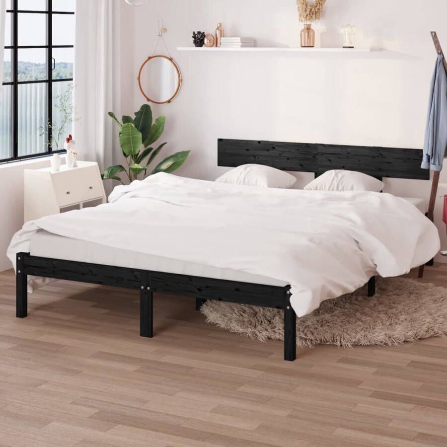 The Living Store Bedframe massief grenenhout zwart 135x190 cm UK Double Bedframe Bedframes Bed Bedbodem Ledikant Bed Frame Massief Houten Bedframe Slaapmeubel Tweepersoonsbed Bedden Bedbodems