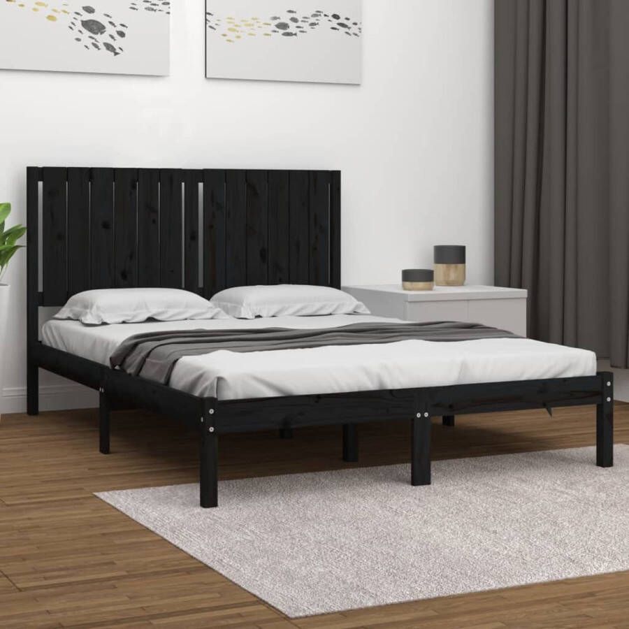 The Living Store Bedframe Houten Zwart 195.5 x 145.5 x 31 cm Geschikt voor 140 x 190 cm matras Montage vereist Houten Bedframe Massief Grenenhout Bedframe Zwart King Size Bed Tweepersoons Bed