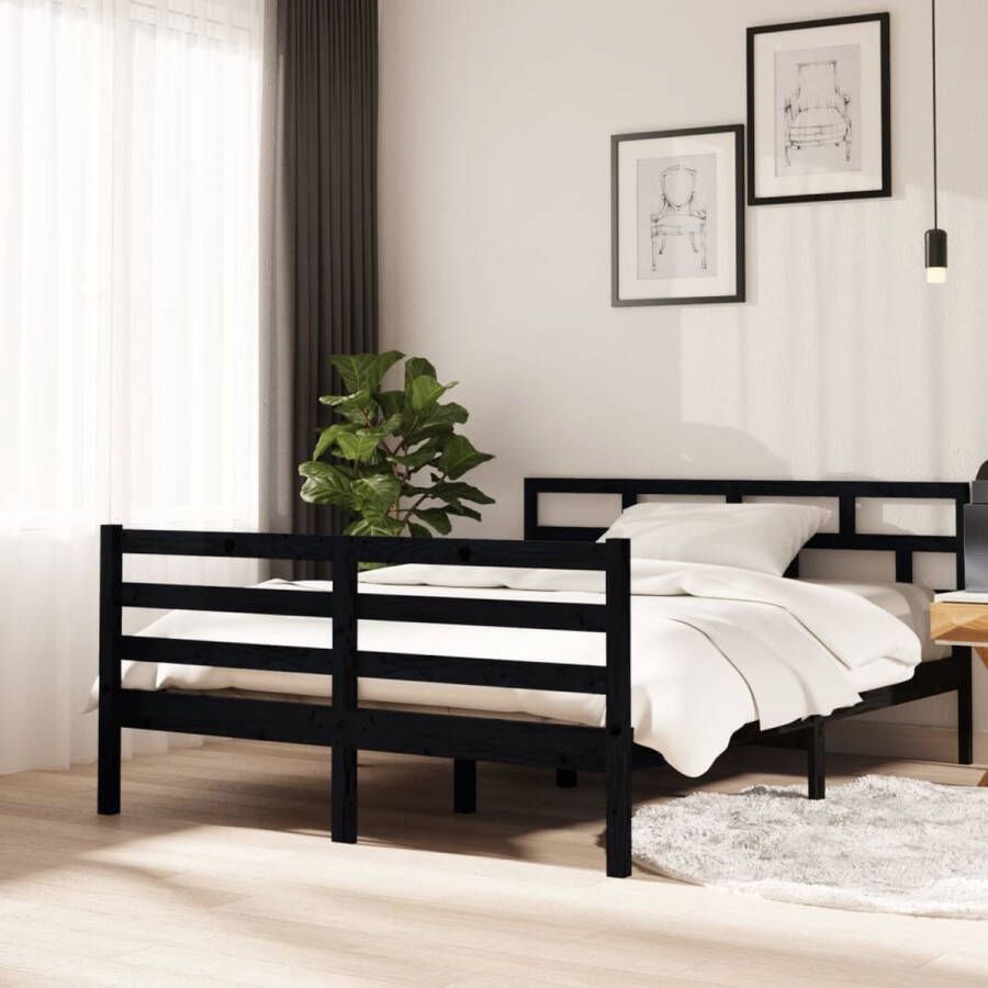 The Living Store Bedframe massief grenenhout zwart 140x190 cm Bedframe Bedframes Bed Bedbodem Ledikant Bed Frame Massief Houten Bedframe Slaapmeubel Tweepersoonsbed Bedden Bedbodems