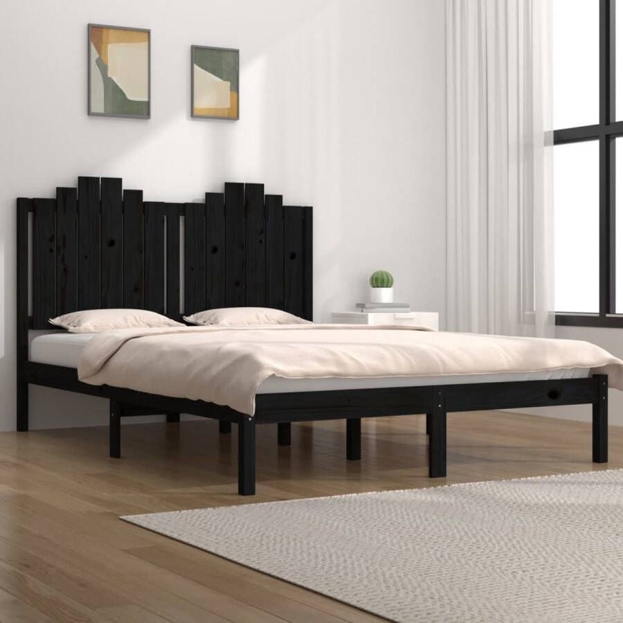 The Living Store Houten Bedframe Zwart 195.5 x 145.5 x 110 cm Massief Grenenhout Geschikt voor matrassen van 140 x 190 cm Montage vereist Houten Bed Frame Zwarte Bedpost Tweepersoons Bed Boxspring Bed Massief Grenenhout
