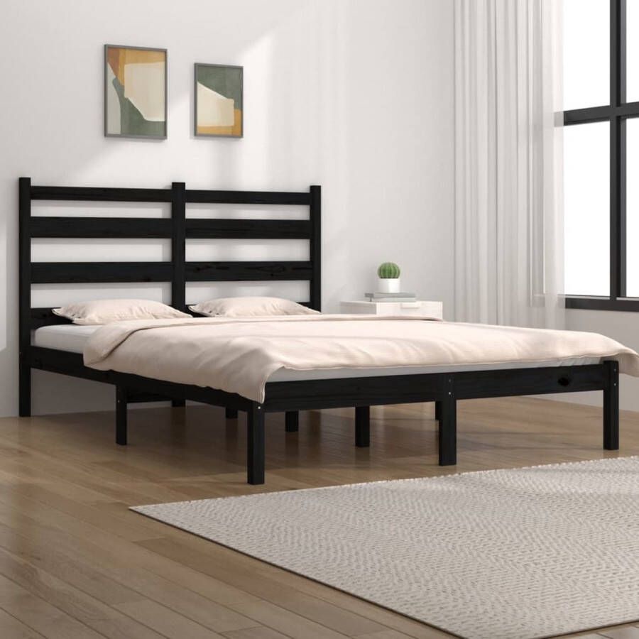 The Living Store Bedframe massief grenenhout zwart 140x200 cm Bedframe Bedframes Tweepersoonsbed Bed Bedden Bedombouw Dubbel Bed Frame Bed Frame Ledikant Houten Bedframe