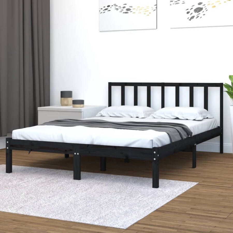 The Living Store Houten Bedframe Zwarte 205.5 x 146 x 100 cm Massief Grenenhout Geschikt voor 140 x 200 cm matras Houten Bedframe Massief Grenenhout Bedframe Zwart King Size Bed Tweepersoons Bed