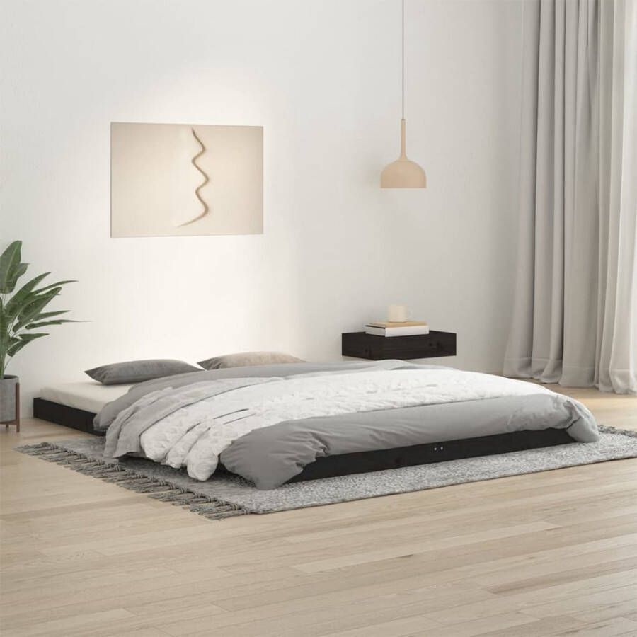 The Living Store Bedframe massief grenenhout zwart 150x200 cm 5FT King Size Bedframe Bedframes Ledikant Ledikanten Bed Bedden Bed Frame Bed Frames Houten Bedframe Houten Bedframes Bedombouw