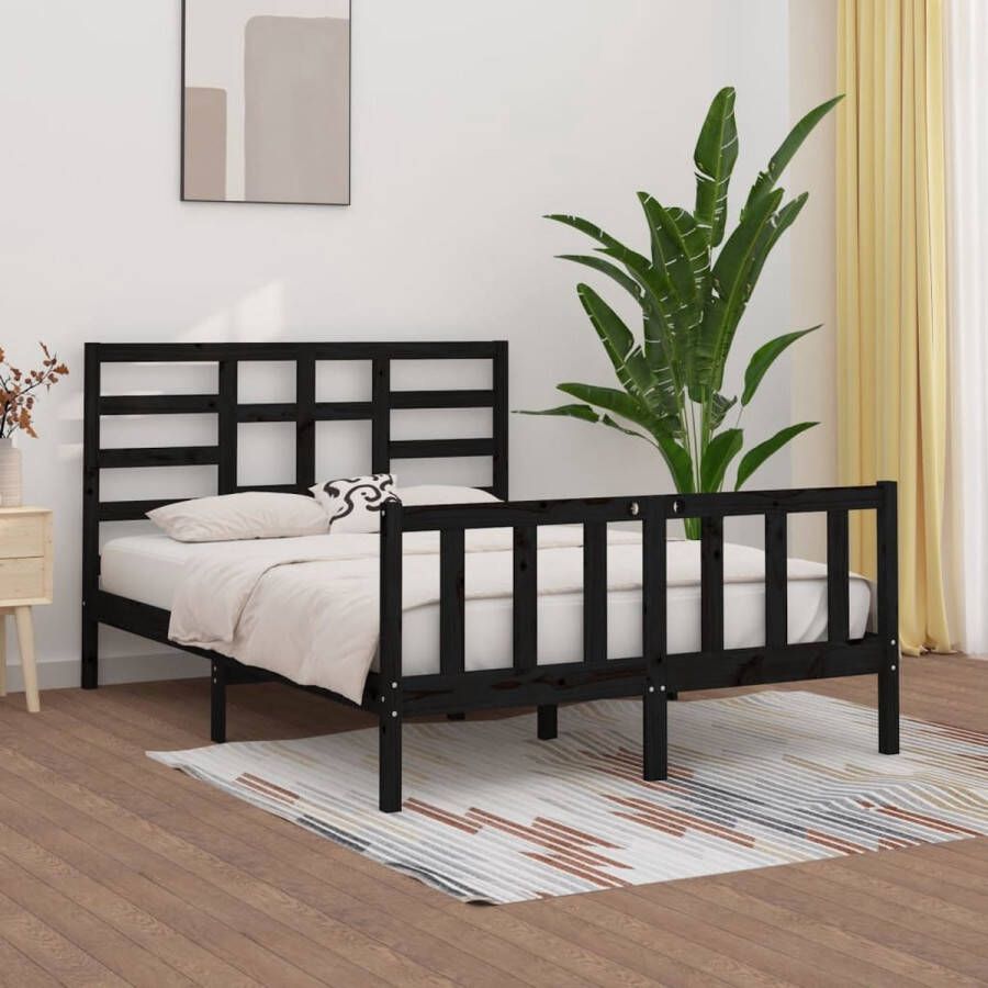 The Living Store Bedframe massief grenenhout zwart 160x200 cm Bedframe Bedframes Bed Bedbodem Ledikant Bed Frame Massief Houten Bedframe Slaapmeubel Tweepersoonsbed Bedden Bedbodems
