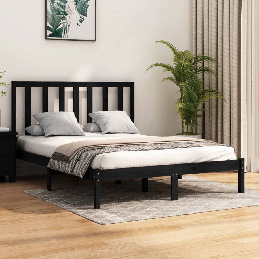 The Living Store Bedframe massief grenenhout zwart 160x200 cm Bedframe Bedframes Bed Bedbodem Ledikant Bed Frame Massief Houten Bedframe Slaapmeubel Bedden Bedbodems Ledikanten