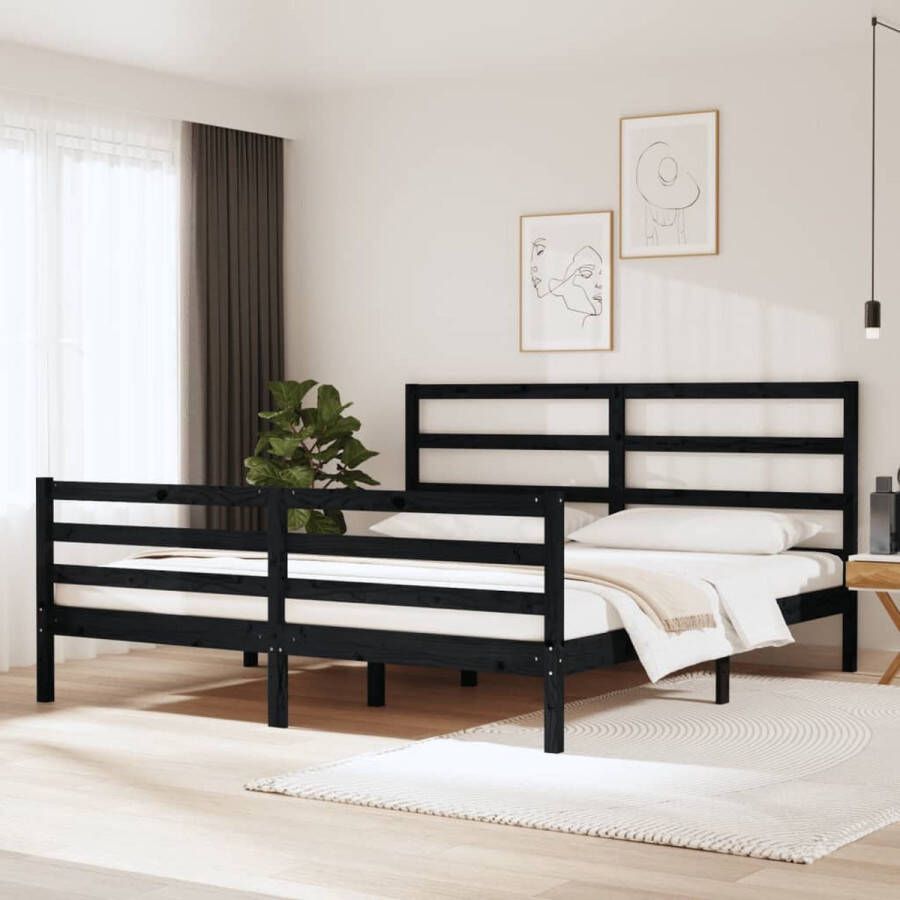 The Living Store Bedframe massief grenenhout zwart 180x200 cm 6FT Super King Bedframe Bedframes Bed Bedbodem Ledikant Bed Frame Massief Houten Bedframe Slaapmeubel Tweepersoonsbed Bedden Bedbodems