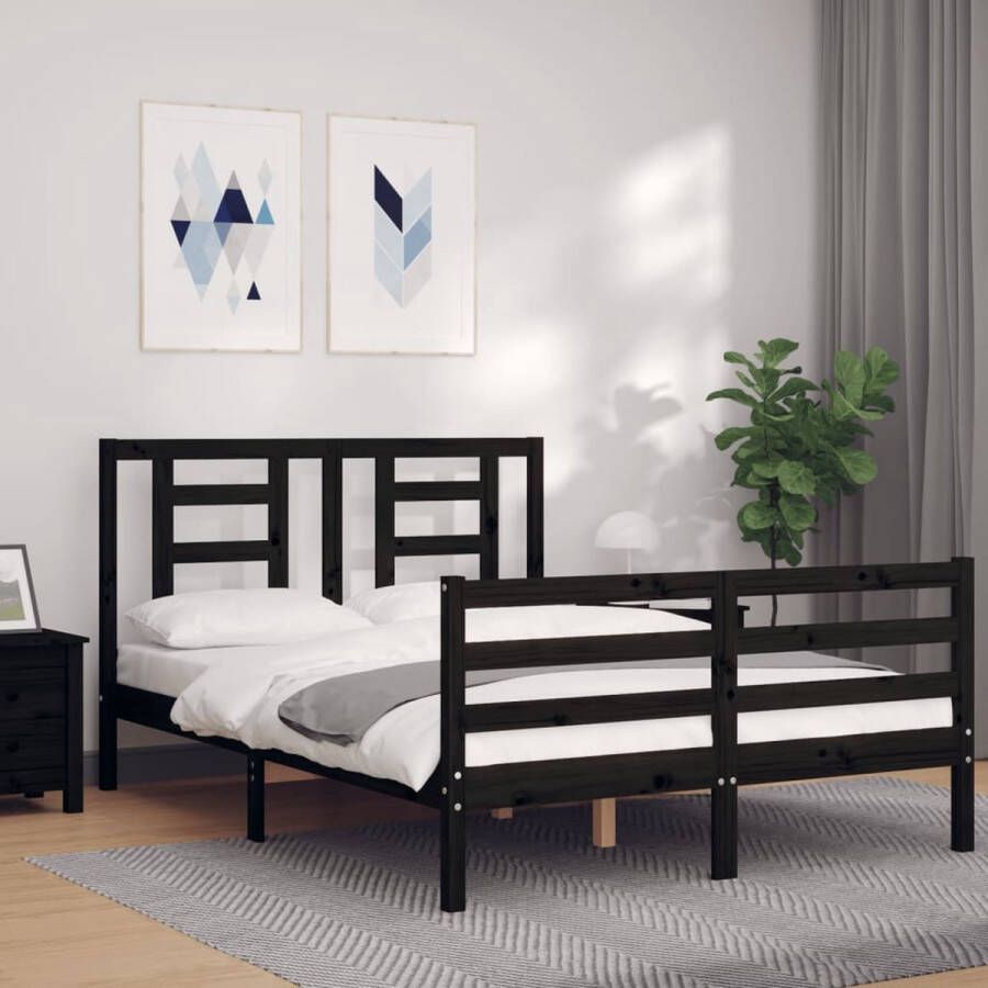 The Living Store Bedframe Massief Grenenhout Zwart 195.5 x 125.5 x 100 cm (L x B x H) Multiplex lattenbodem