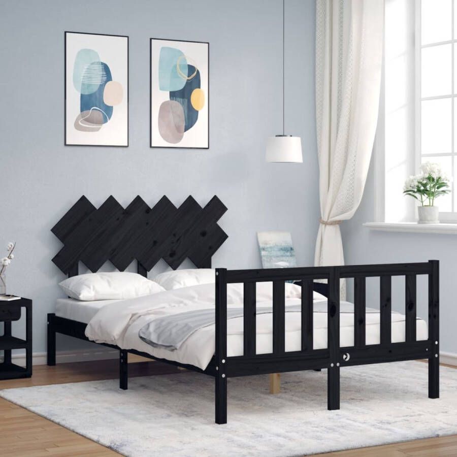 The Living Store Bedframe met hoofdbord massief hout zwart 4FT6 Double Bedframe Bedframes Bed Tweepersoonsbed Slaapkamermeubel Houten Bedframe Houten Bed Bedbodem Massief Houten Bedframe Ledikant Bedframe Met Hoofdeinde - Foto 2