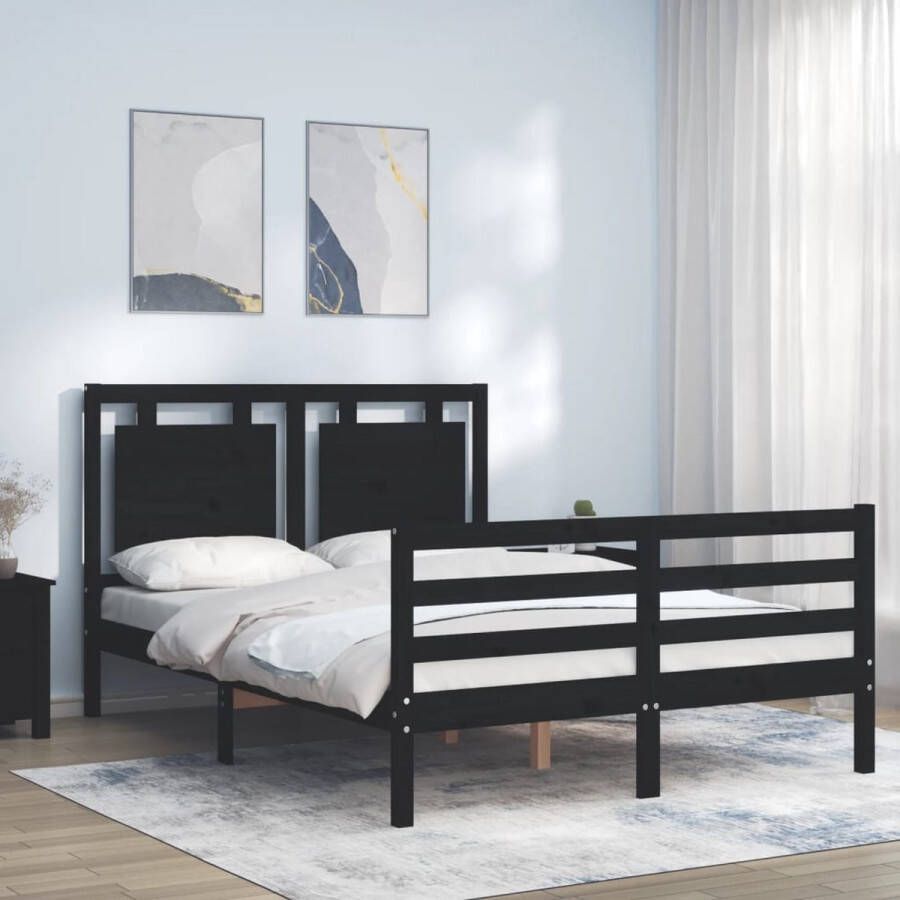 The Living Store Bedframe Massief Grenenhout Zwart 195.5 x 145.5 x 100 cm Multiplex lattenbodem