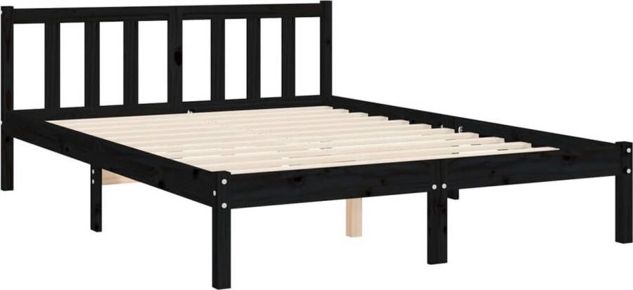 The Living Store Bedframe met hoofdbord massief hout zwart 140x190 cm Bedframe Bedframes Bed Tweepersoonsbed Slaapkamermeubel Houten Bedframe Houten Bed Bedbodem Massief Houten Bedframe Ledikant Bedframe Met Hoofdeinde - Foto 3