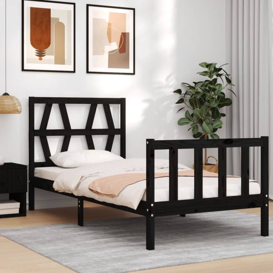 The Living Store Bedframe met hoofdbord massief hout zwart 2FT6 Small Single Bedframe Bedframes Bed Eenpersoonsbed Slaapkamermeubel Houten Bedframe Houten Bed Bedbodem Massief Houten Bedframe Ledikant Bedframe Met Hoofdeinde - Foto 5