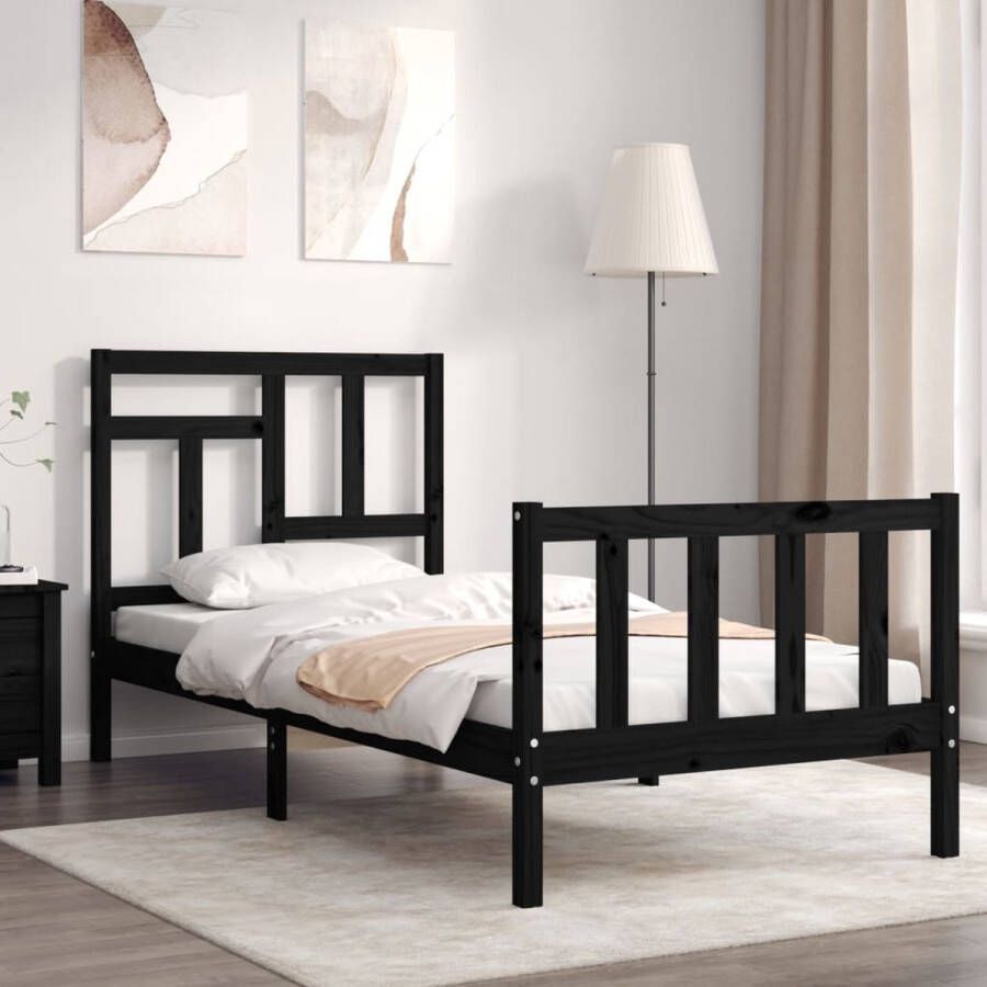 The Living Store Bedframe met hoofdbord massief hout zwart 2FT6 Small Single Bedframe Bedframes Bed Eenpersoonsbed Slaapkamermeubel Houten Bedframe Houten Bed Bedbodem Massief Houten Bedframe Ledikant Bedframe Met Hoofdeinde - Foto 3