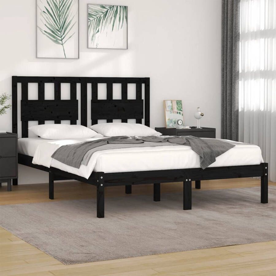 The Living Store Bedframe massief hout zwart 200x200 cm Bedframe Bedframes Tweepersoonsbed Bed Bedombouw Dubbel Bed Frame Bed Frame Ledikant Bedframe Met Hoofdeinde Tweepersoonsbedden - Foto 2