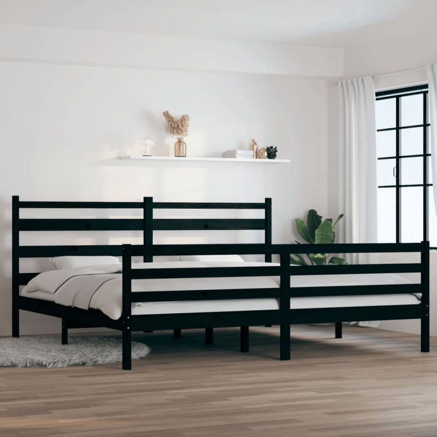The Living Store Houten Bedframe Massief Grenenhout 205.5 x 206 x 100 cm Zwart Met Lattenbodem Houten Bedframe Massief Grenenhout Bed Met Lattenbodem Zwart Bedframe Tweepersoons Bed