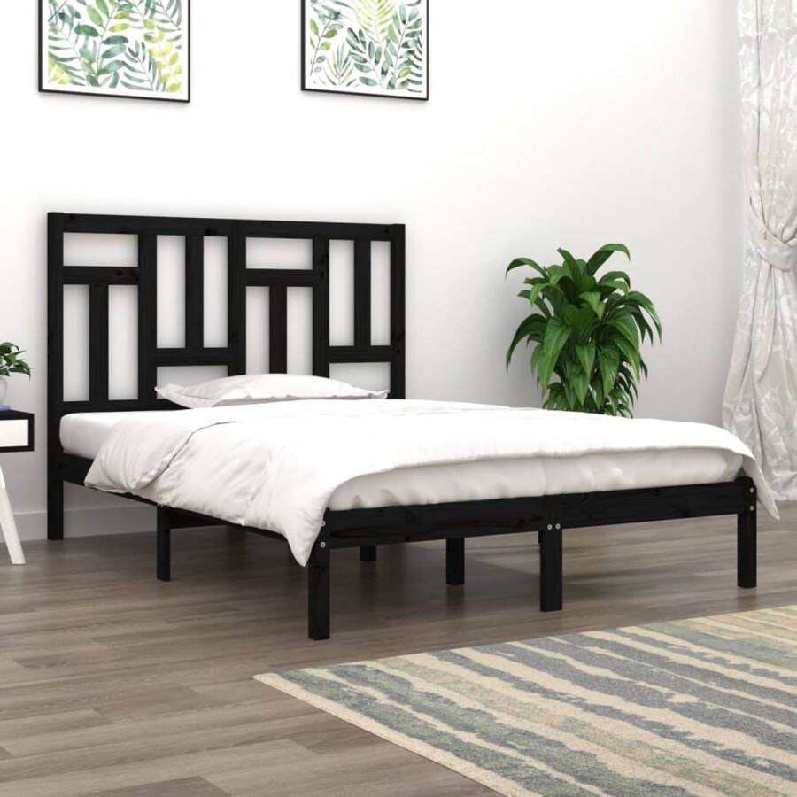 The Living Store Bedframe massief grenenhout zwart 200x200 cm Bedframe Bedframes Bed Bedbodem Ledikant Bed Frame Massief Houten Bedframe Slaapmeubel Tweepersoonsbed Bedden Bedbodems